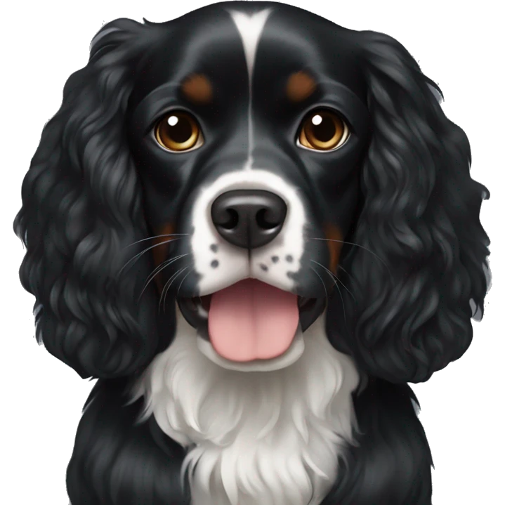 Small completely black king spaniel with white stripe on chest emoji