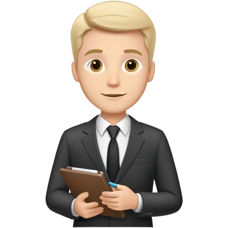 white journalist man suit and tie holding a notepad friendly expression emoji