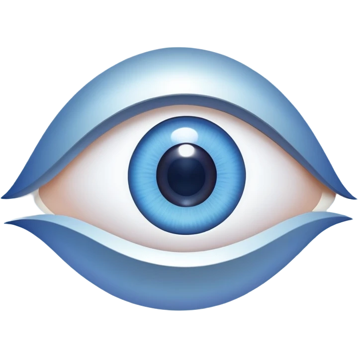 white capital letter O inside almond-shaped gradient eye with silver curved accents on both sides, on circular blue background, symbolizing vision and clarity emoji