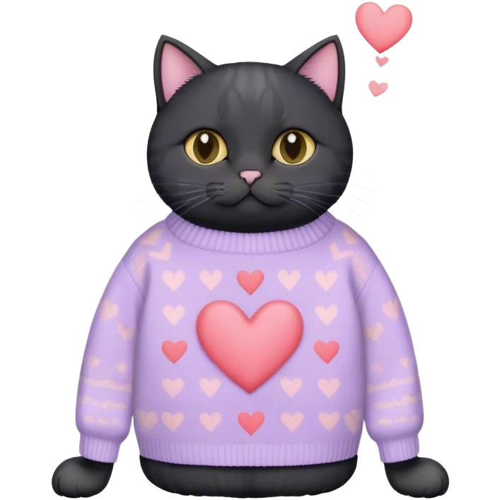 
black british cat in cute pastel sweater with hearts emoji