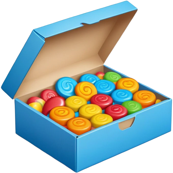 blue rectangular cardboard box with candies emoji