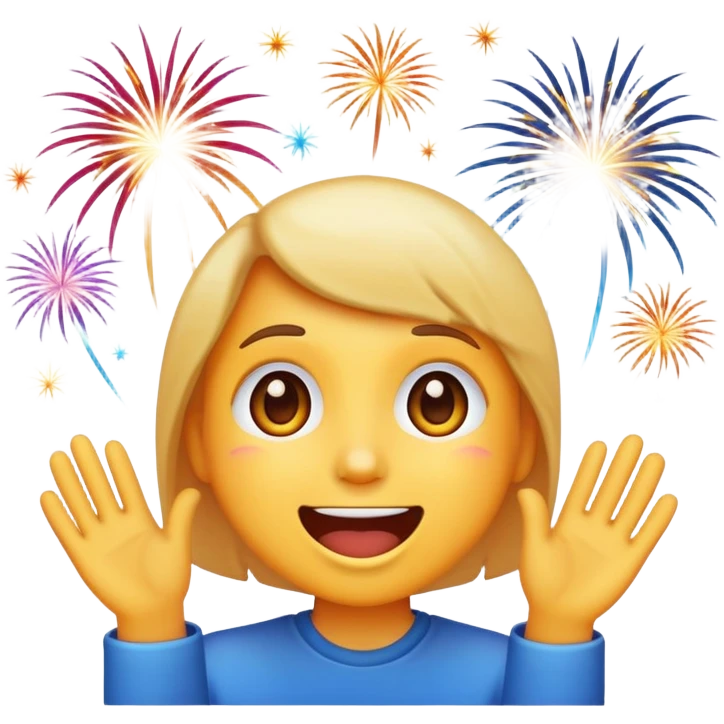 excited classic emoji style face watching fireworks emoji
