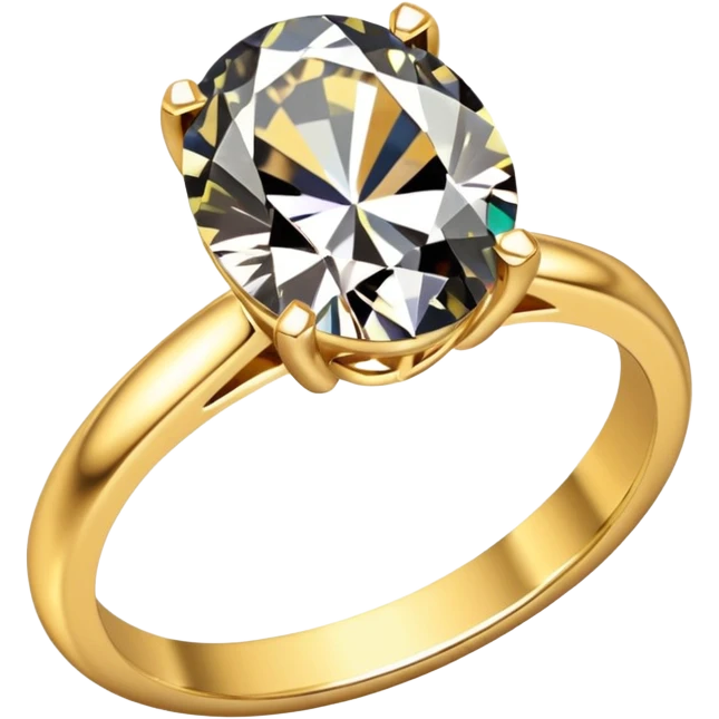 a luxurious gold diamond ring, plain band and large oval diamond stone emoji