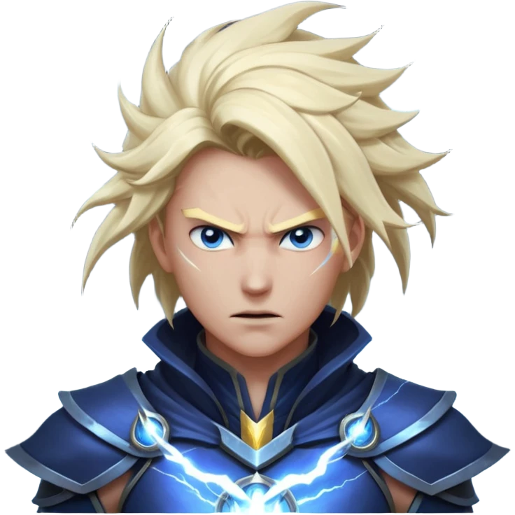 storm rider portrait, head and shoulders only, wind-swept hair, crackling lightning aura, storm clouds swirling behind, intense glowing eyes, epic fantasy vibe, 3D cartoon, mobile game icon style, clean background, no text, no watermark
 emoji