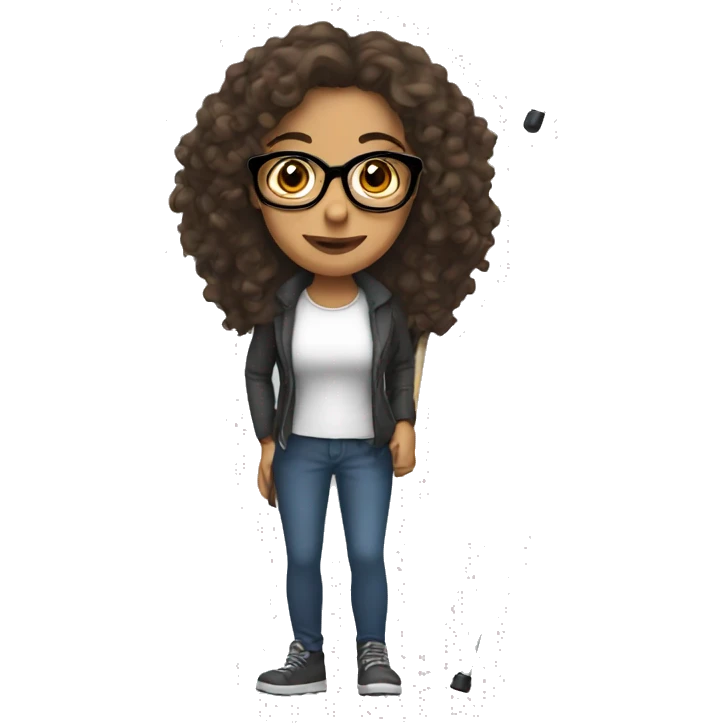 latina with crutches, long curly hair, glasses emoji