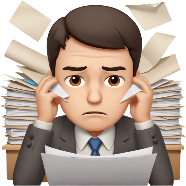 office worker in stress with papers emoji