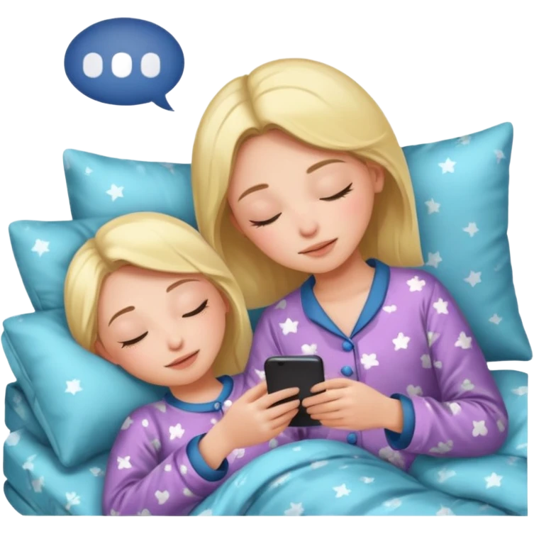 A girl sleeping and texting another girl and it slits both and they say good night bestie emoji
