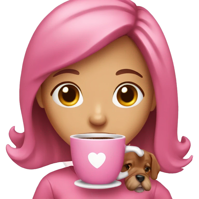 Girl pink coffee and dog  emoji