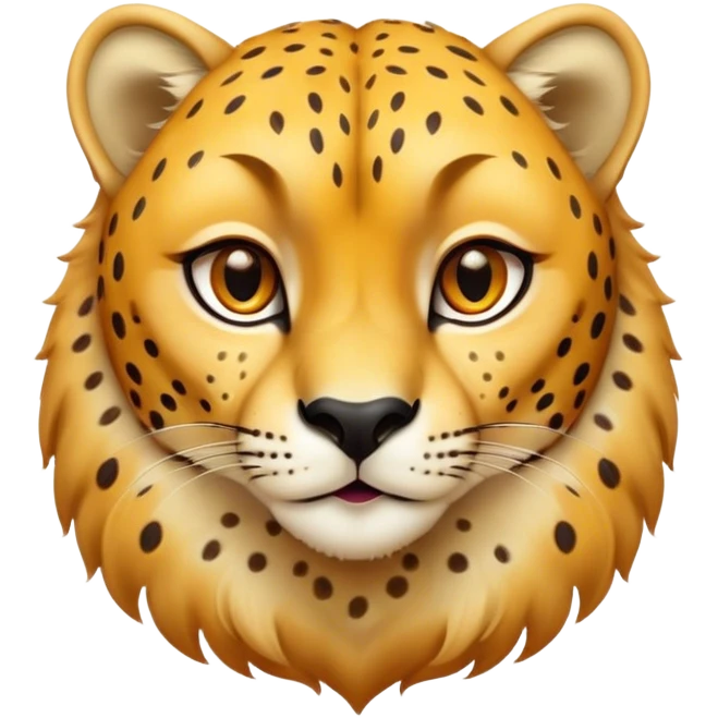 Cinematic Cute Cheetah Portrait Emoji, Head tilted playfully and inquisitively, featuring a glossy, golden spotted Fur with a natural sheen, round, sparkling amber eyes filled with curious mischief, Simplified yet irresistibly adorable features, highly detailed, glowing with a warm, friendly glow, high shine, affectionate and agile, stylized with a touch of savannah whimsy, bright and endearing, soft glowing outline, capturing the essence of a mischievous yet loving cheetah, so playful it feels like it could dash out of the screen and into your arms! emoji