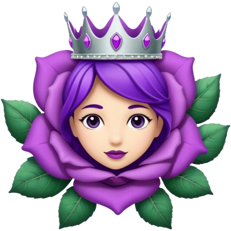Purple rose with silver tiara and a purple emblem leaf wreath emoji
