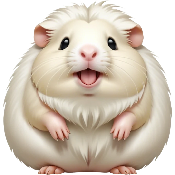 Cinematic Cute Yawning White Guinea Pig Portrait Emoji, Head tilted slightly with a dramatic, wide-open yawn, revealing a soft, downy white fur with tiny drooping ears, round dark eyes barely open in drowsy contentment, Simplified yet irresistibly adorable features, highly detailed, glowing with a soft, cozy glow, high shine, relaxed yet expressive, stylized with a touch of whimsy, bright and endearing, soft glowing outline, capturing the essence of a sleepy yet affectionate guinea pig, so drowsy it feels like it could stretch right out of the screen and curl up for a nap! emoji