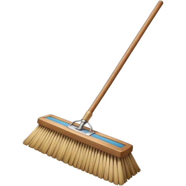 traditional broom with wooden handle on a dusty carpet, straw bristles sweeping visible dust clouds, old-fashioned cleaning tool, vintage household style, 3D cartoon, mobile game icon style, centered composition, no people, no animals, no text, no watermark emoji