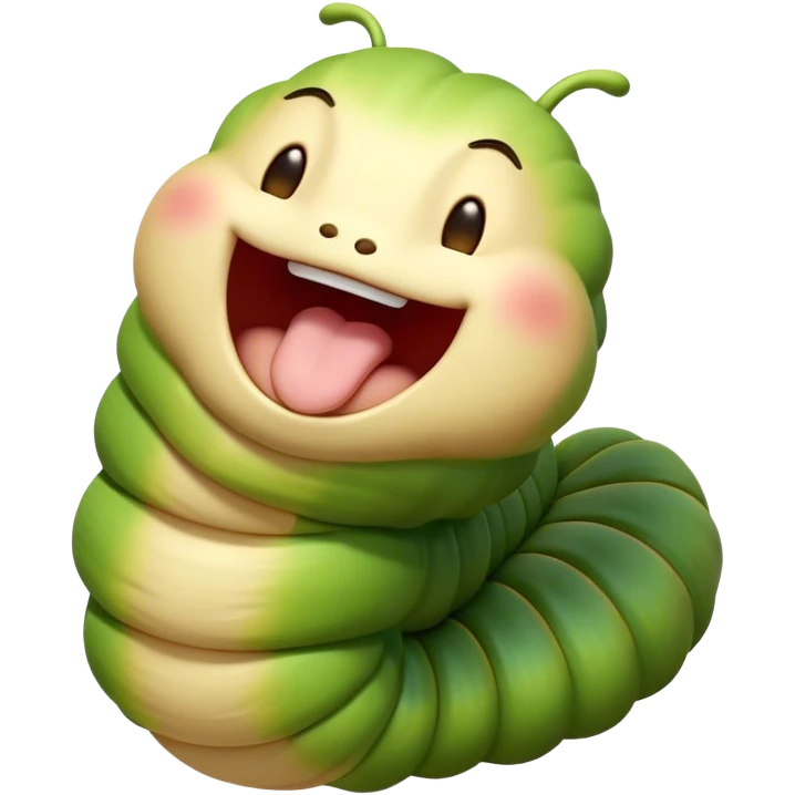 Cinematic Adorable Yawning Caterpillar Portrait Emoji, Head tilted slightly with a dramatic, wide-open yawn, showcasing a plump, segmented body with softly drooping edges and sleepy, half-closed eyes, Simplified yet irresistibly cute features, highly detailed, glowing with a soft, cozy natural glow, high shine, relaxed yet expressive, stylized with a dash of whimsical transformation charm, soft glowing outline, capturing the essence of a drowsy caterpillar that appears ready to stretch and yawn its way out of the screen! emoji