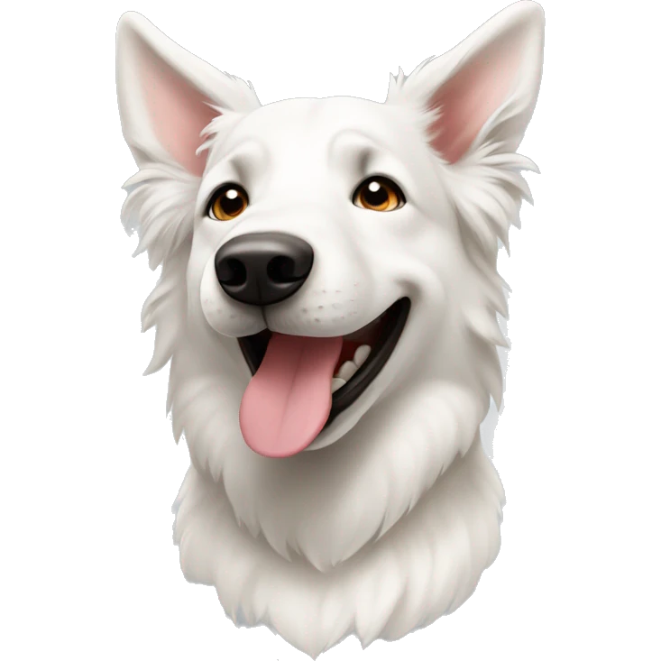 white swiss shepard smiling with one floppy ear emoji
