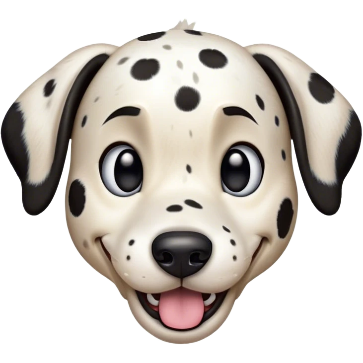 Cinematic Comical Spotted Dalmatian Portrait Emoji, Head tilted dramatically with an exaggeratedly shocked or amused expression, featuring a striking Fur of predominantly white with vivid black patches, wide, expressive eyes filled with playful disbelief, Simplified yet hilariously expressive features, highly detailed, glowing with a slightly sassy glow, high shine, dramatic yet playful, stylized with an air of cheeky charm, bright and endearing, soft glowing outline, capturing the essence of a spirited and over-the-top guardian, so meme-worthy it feels like it could side-eye its way into internet fame instantly! emoji