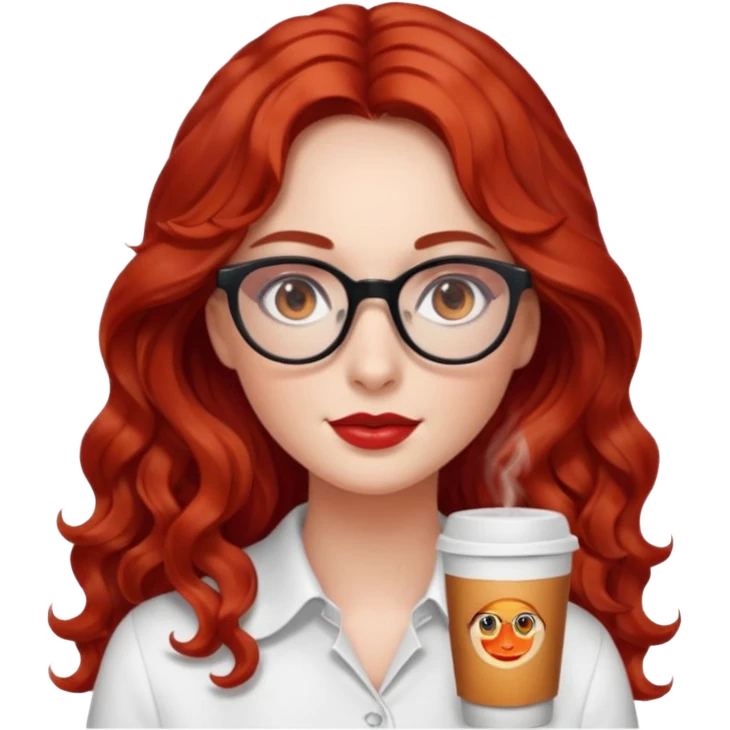 ABeautiful girl, red hair,wavy hair，long hair,Black eyes,Chinese con lentes ojos cafés oscuros emoji
