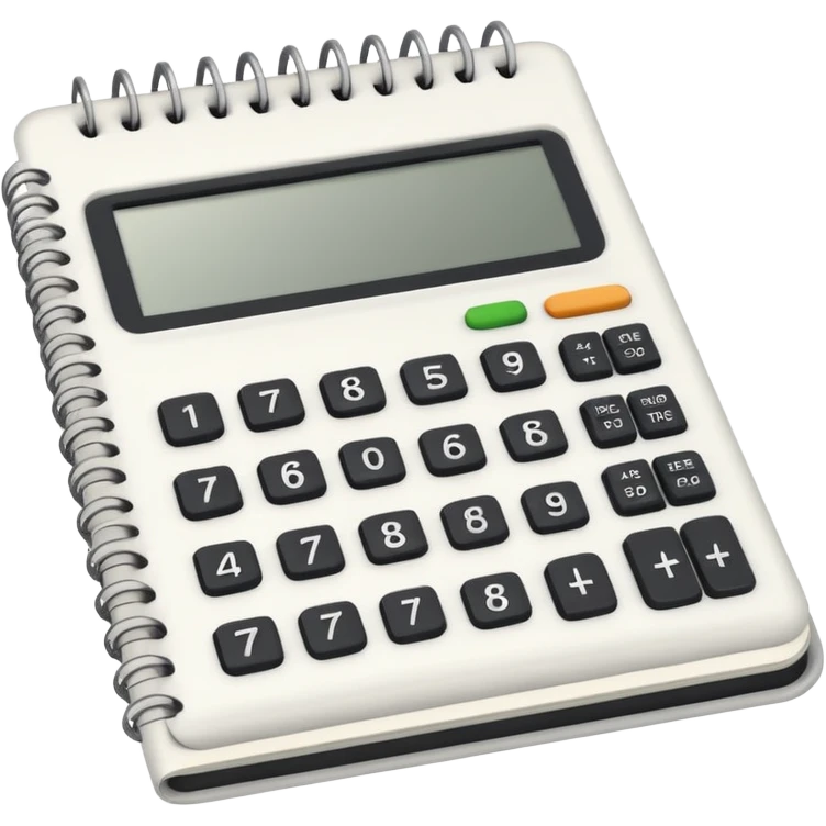 open notebook with numbers and a calculator emoji