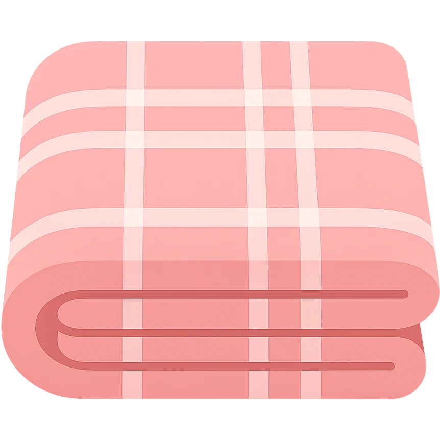 folded blanket with plaid pink and white pattern, soft and cozy emoji