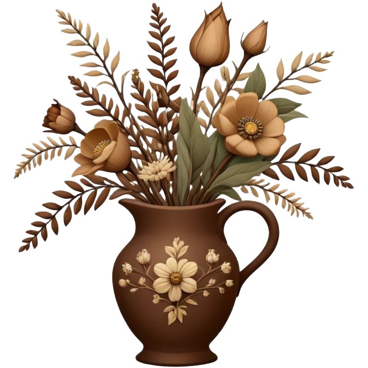 Dried flowers and pods in a brown vase emoji
