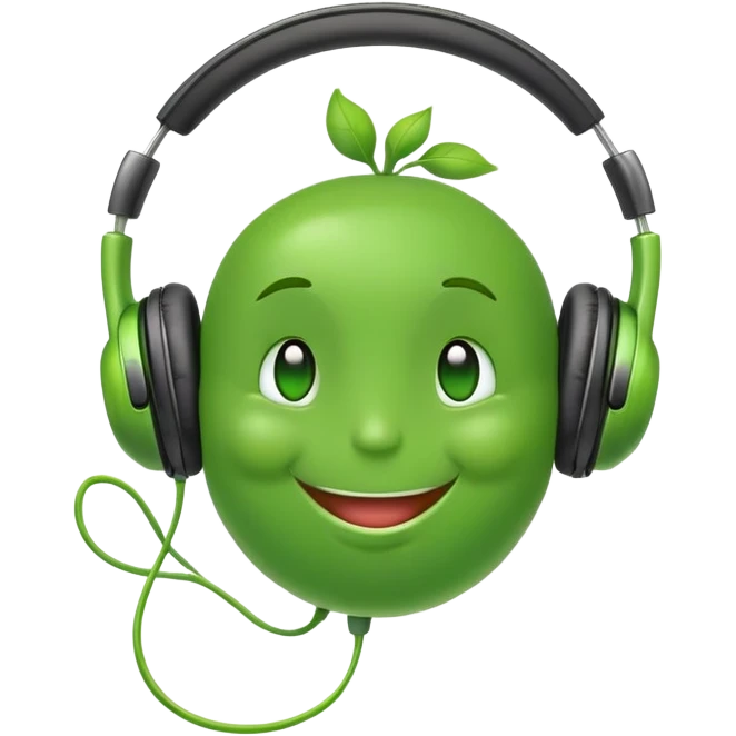 happy green pea with big headphones emoji