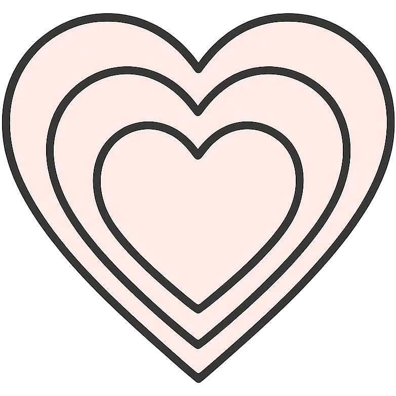 Recreate the image as three nested pink hearts, each larger than the one inside, in a flat illustration style with no gradients or shine, and a transparent background. emoji