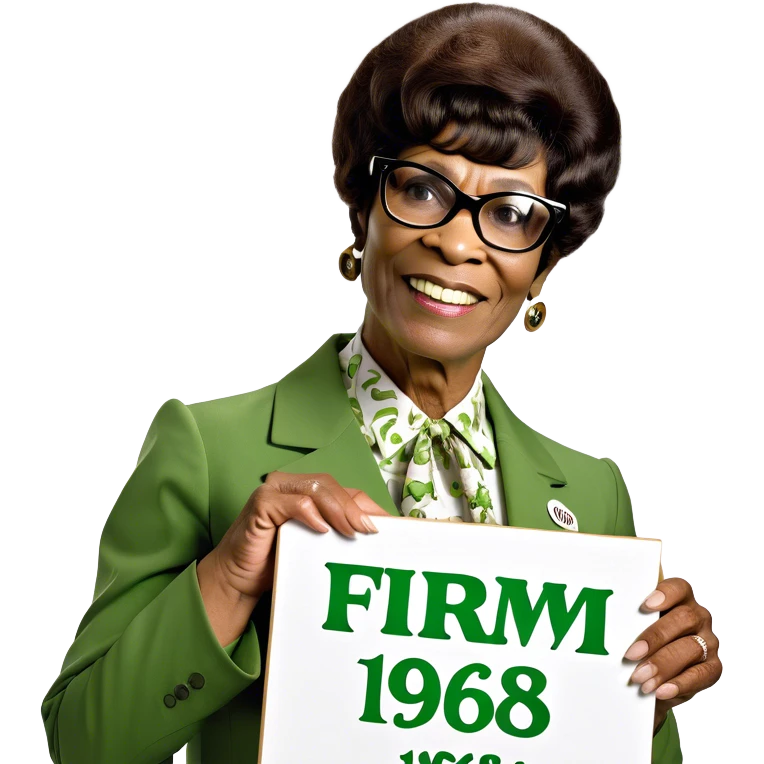 Shirley Chisholm holding a sign that say FIRM 1968 emoji