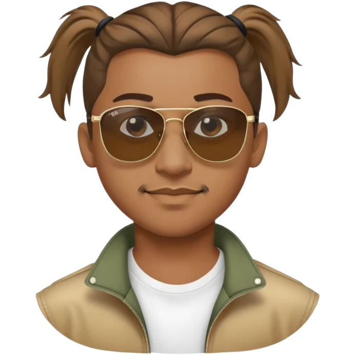 Light brown skin man with Ponytail hair and Rayban sunglasses emoji