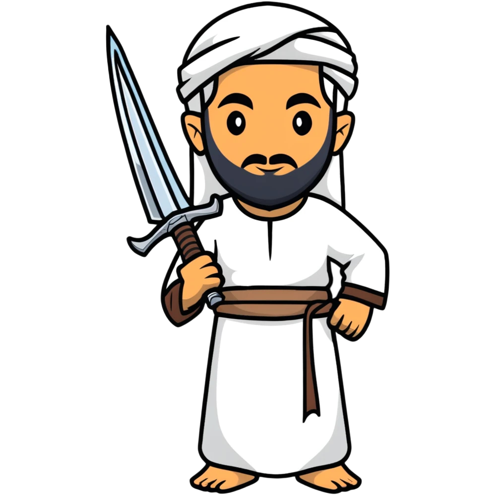 ancient Arab man with a sword on his shoulder emoji