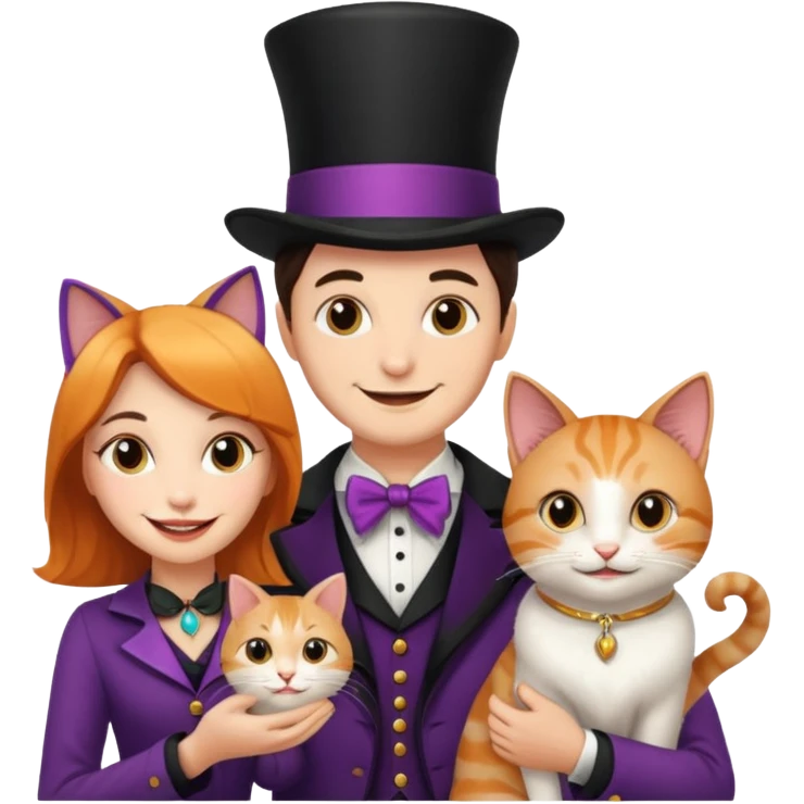 magician couple and their pet cat emoji