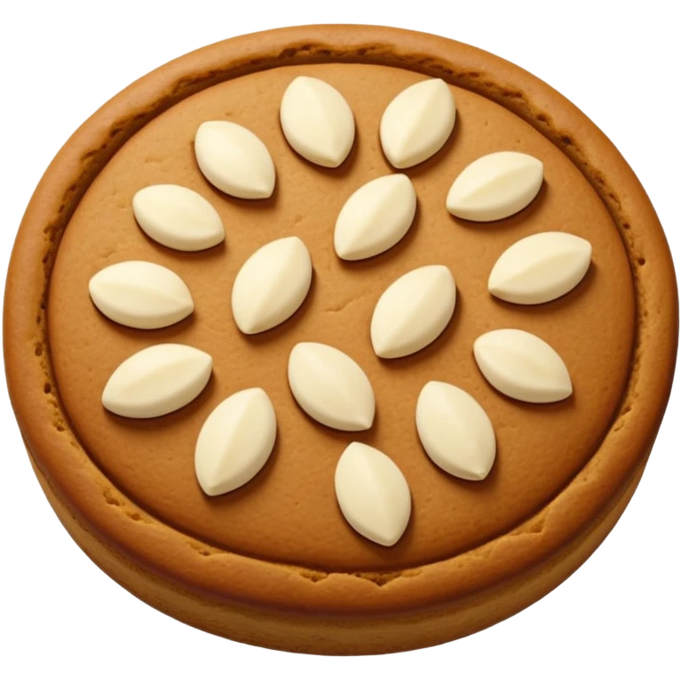 round gingerbread with three white almonds on top, seen from above emoji