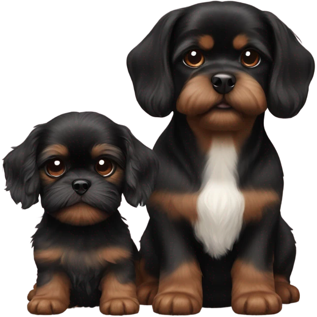 Brown Dachshund and black fluffy shih tzu puppy together emoji