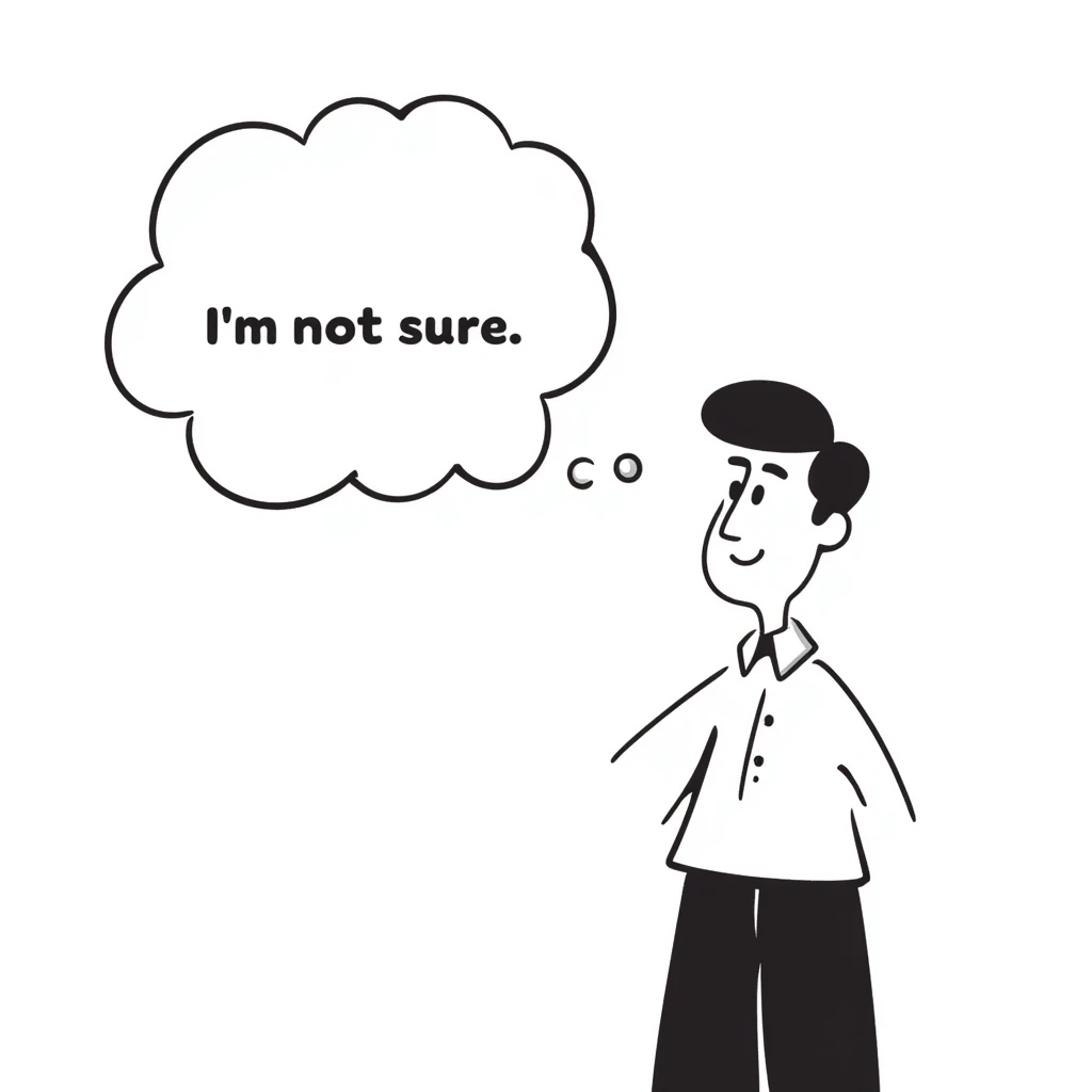 A Chinese man thinking with a speech bubble that says "I'm not sure." emoji