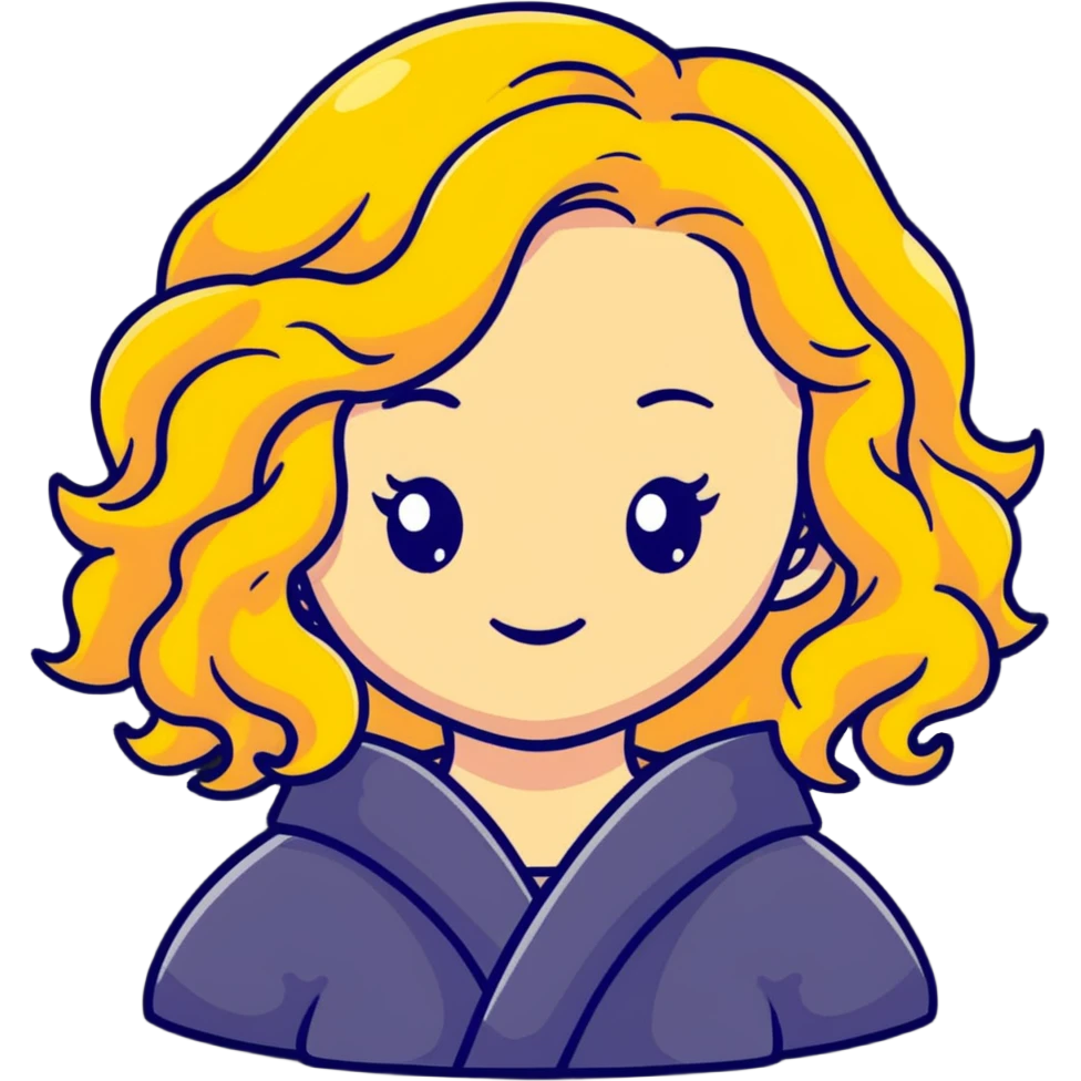 Cute Japanese girl with golden big curly wavy hair emoji