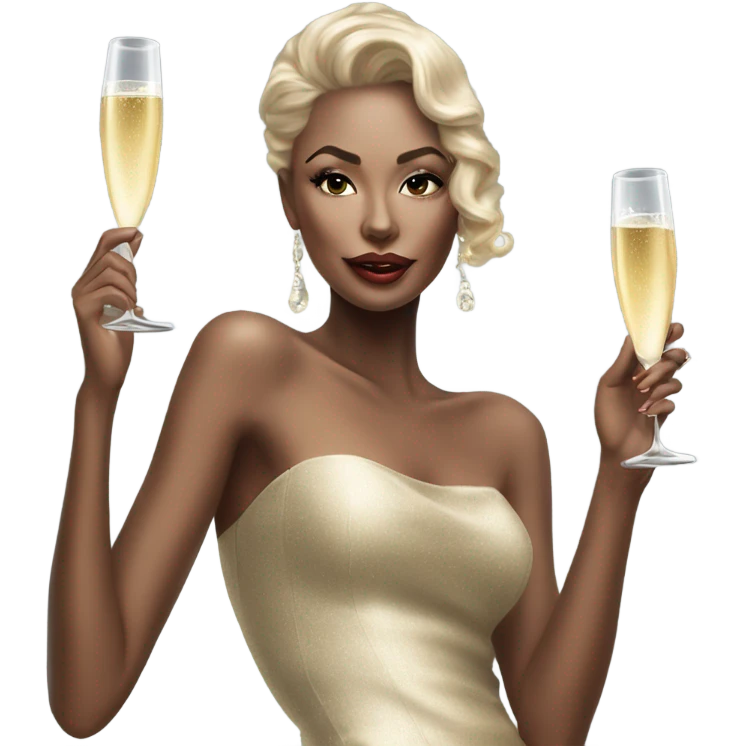 Hyper Realistic beautiful high fashion model drinking champagne  emoji