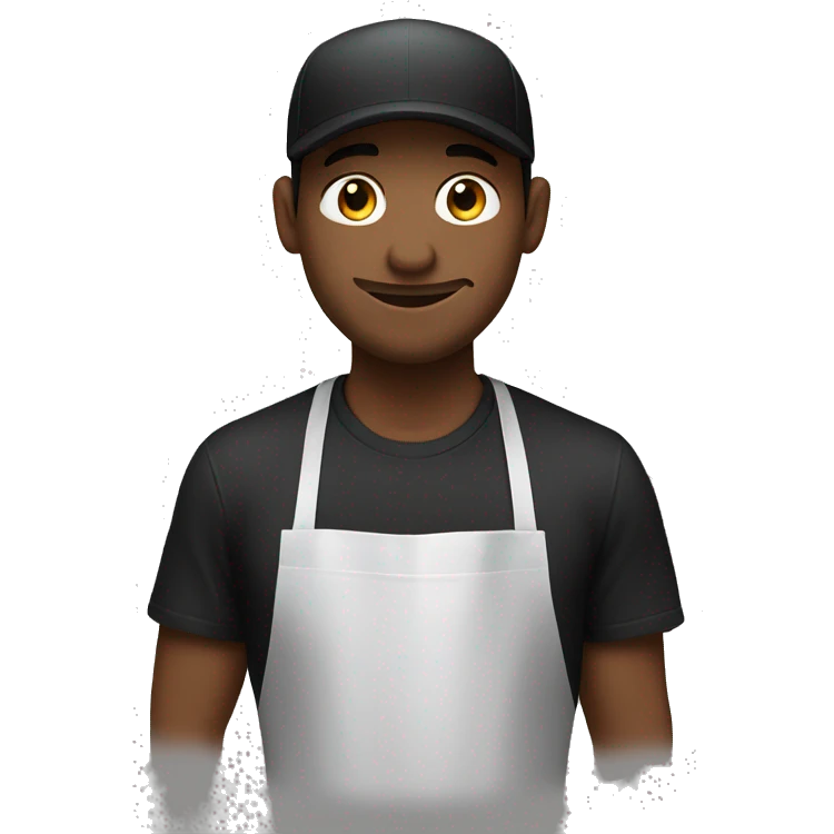 barista making coffee in black apron and black t-shirt in cap emoji
