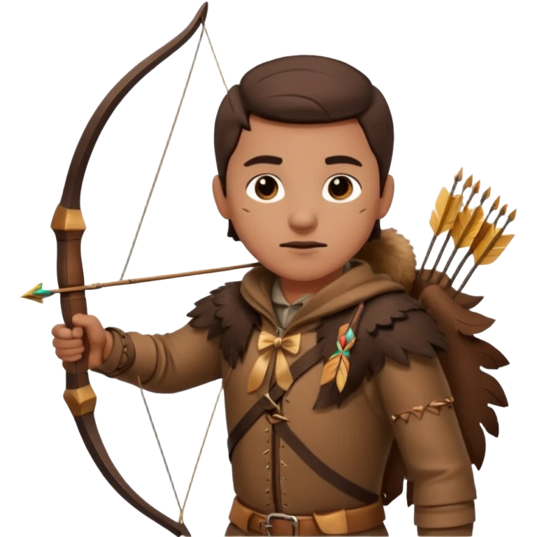 The classic hunter image with a bow and arrow on his back, dressed in brown with some animal made decorations emoji
