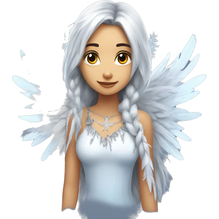 big wings, silver, feather, icy ,snowflake, Beautiful, fairy, long hair emoji
