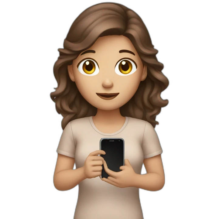 brown hair girl holding phone emoji