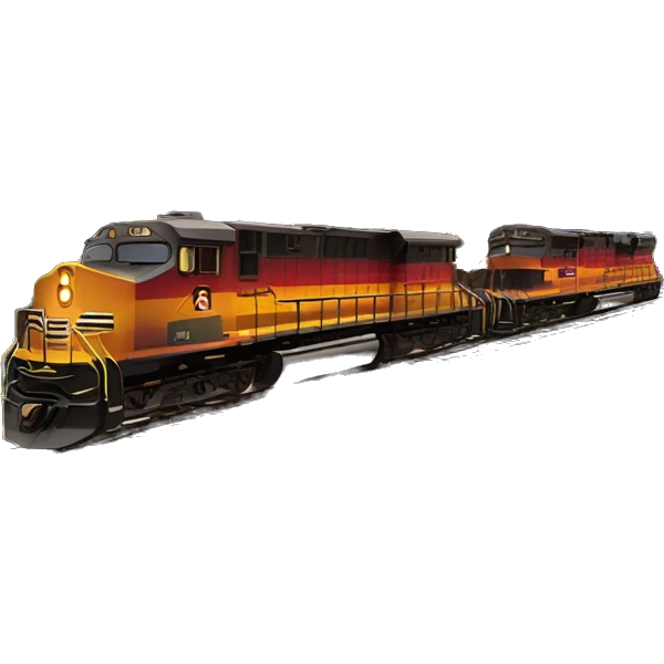 A beautiful train Rushing through the tracks into the mountain and sunset emoji