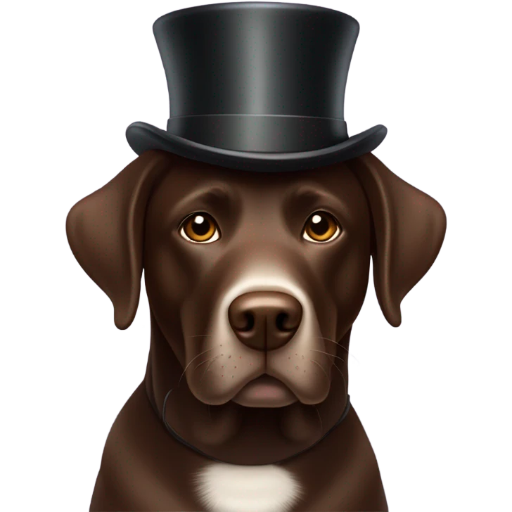 A Chocolate labrador dog with a top hat emoji