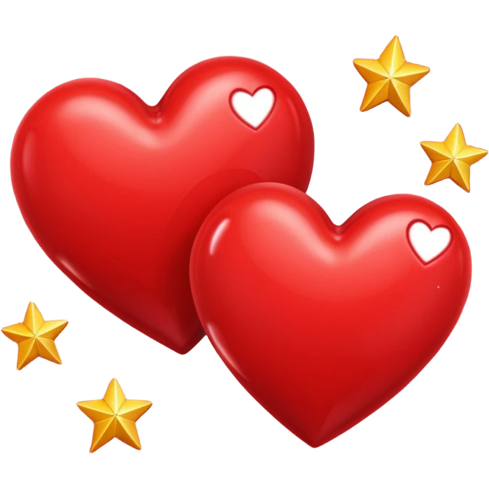Two red hearts one beyond another with some stars in both the hearts emoji