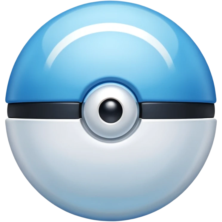 blue pokeball emoji, top half is a more saturated blue, bottom half is white, black stripe, with a white sheen, with a pearlescent finish, with a ice effect emoji