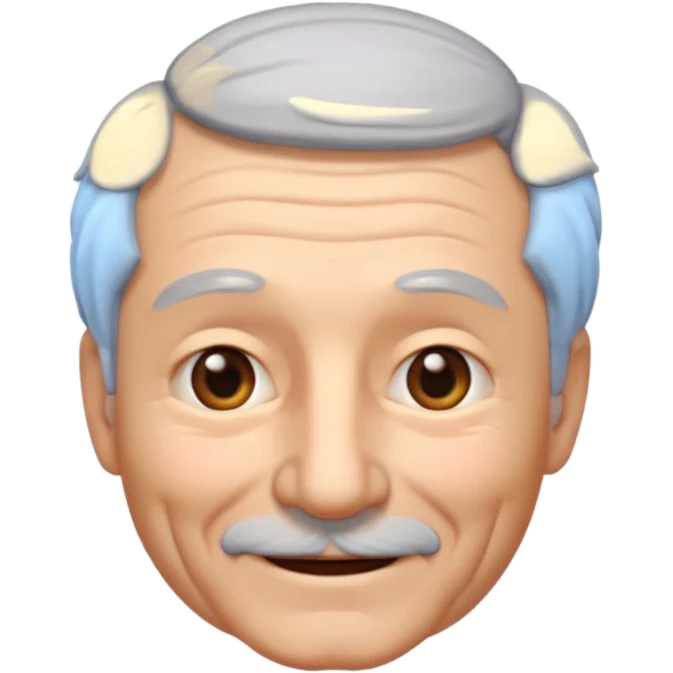 A 3D emoji in iOS emoji aesthetic style of an old man with gray hair, gentle wrinkles, kind smile, and soft eyes. Minimal white background, glossy Apple-style design, warm and friendly expression. emoji