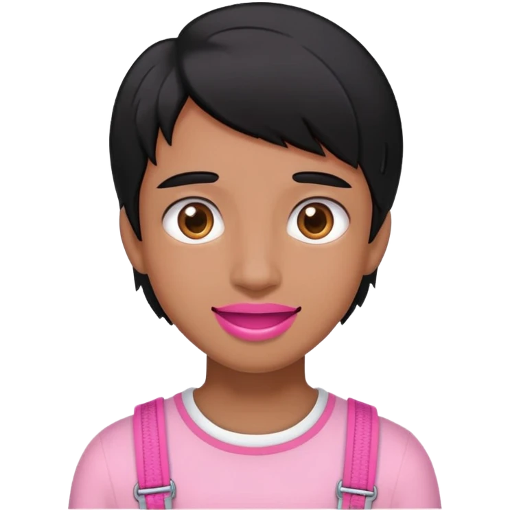 black hair, brown skin, pink braces emoji