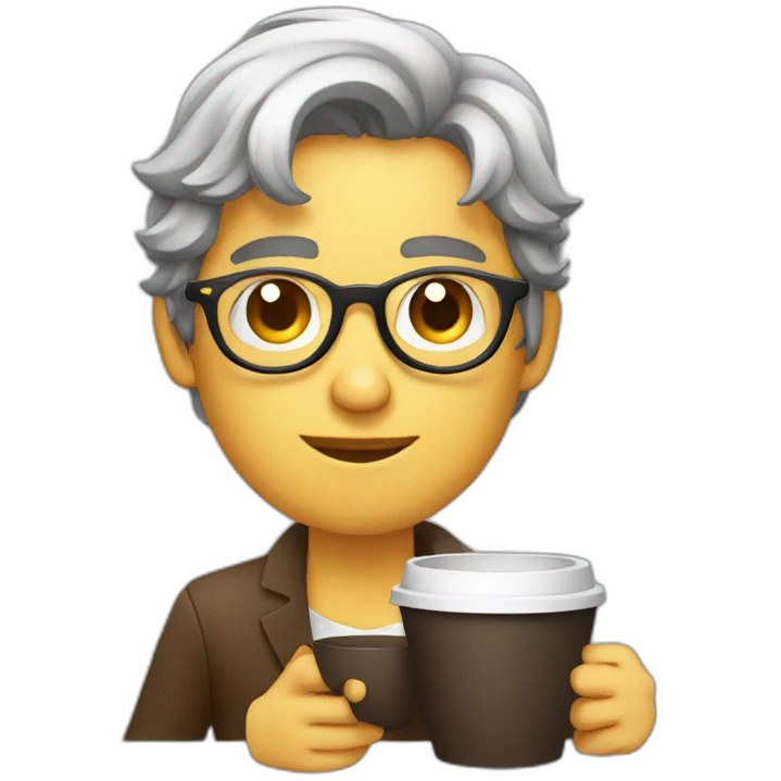 graphic designer working with glasses having coffee emoji