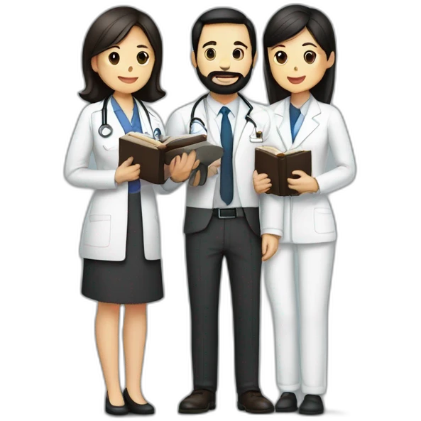 husband american man with dark brown hair and trimmed beard wearing a suit holding a bible, wife to woman asian middle age with black shoulder length hair wearing a nurse uniform emoji
