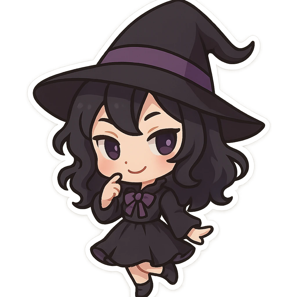 gothic black and purple witch hat, playful and mysterious, chibi style emoji