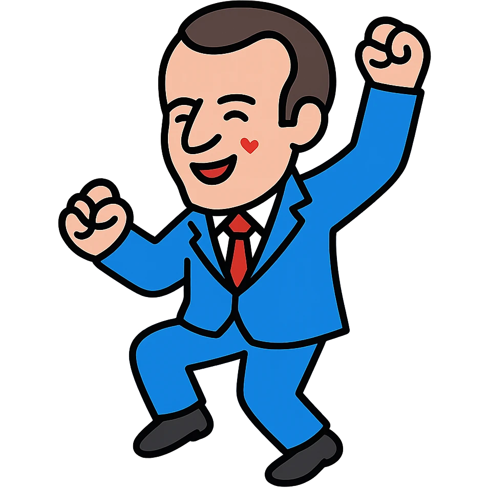 French President Macron dancing joyfully emoji