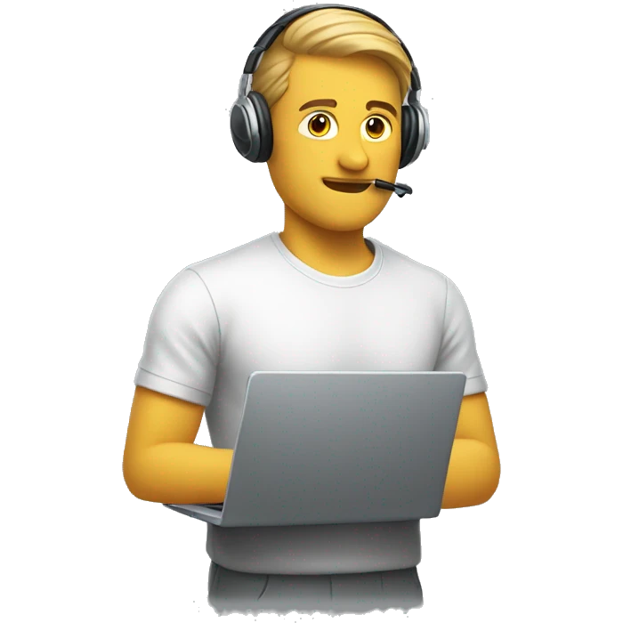 man with laptop headphones phone only upper part of body  emoji