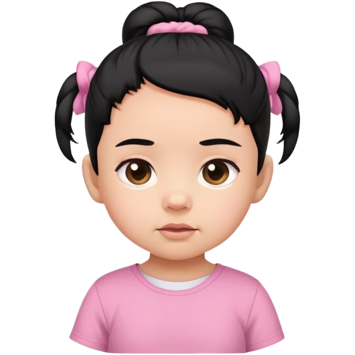 baby black hair tied on both 2 sides, pink shirt emoji